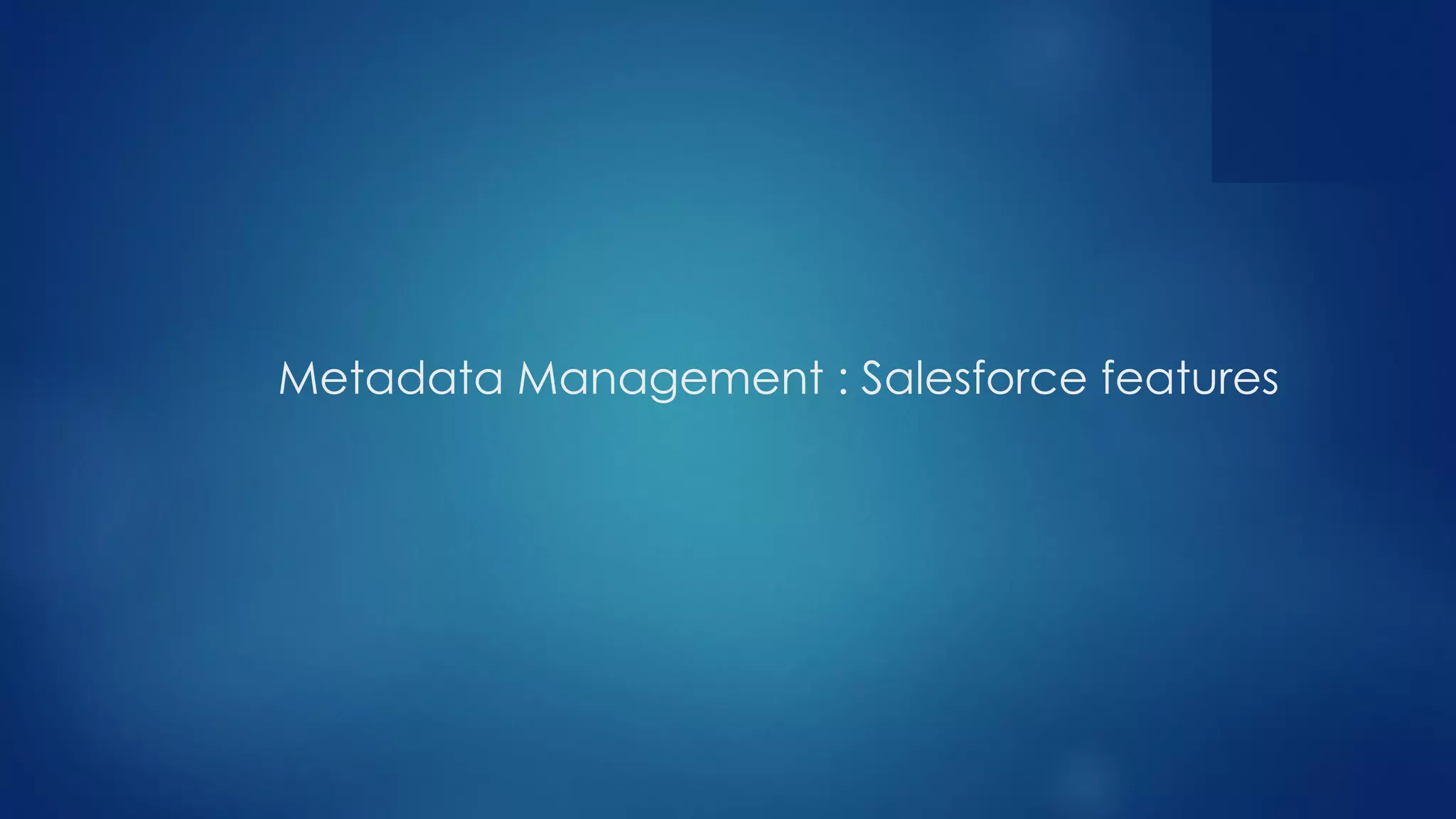 Metadata Management : Salesforce features
 