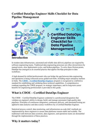Certified DataOps Engineer Skills Checklist for Data Pipeline ...