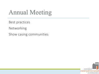 Best practices
Networking
Show casing communities
 
