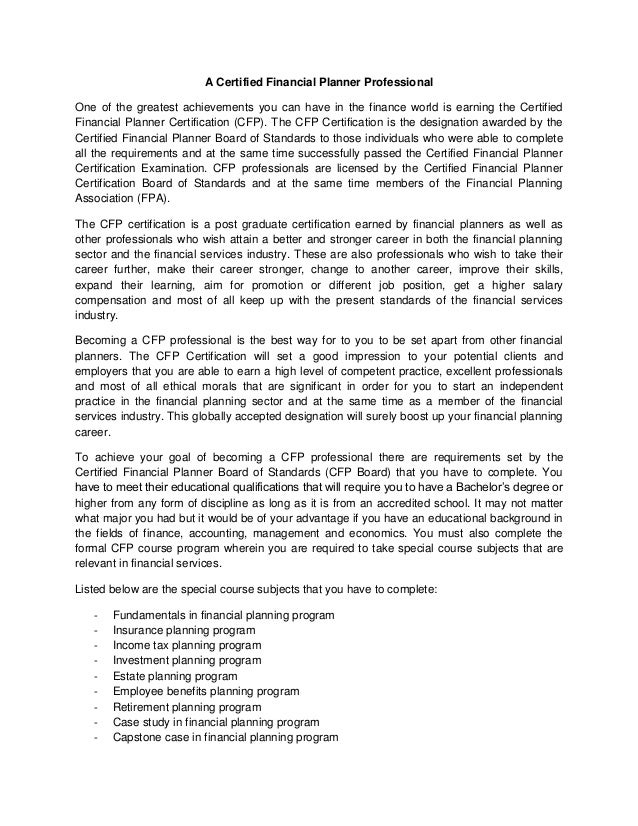 Certified financial planner