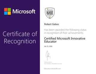 Robert Gabos
Certified Microsoft Innovative
Educator
JUL 15, 2016
 