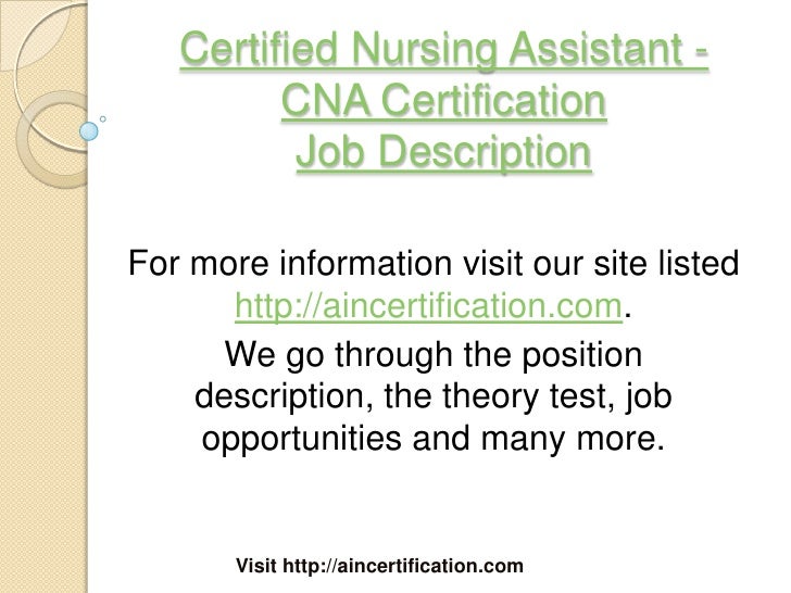 Certified Nursing Assistant Job Description