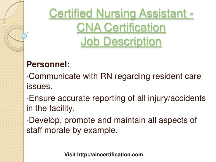 Certified Nursing Assistant Job Description