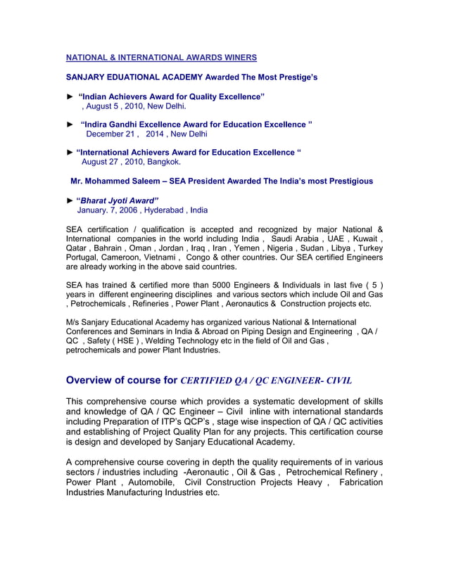 Certified QA QC civil engineer | PDF