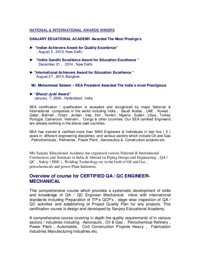 Certified qa qc Mechanical engineer