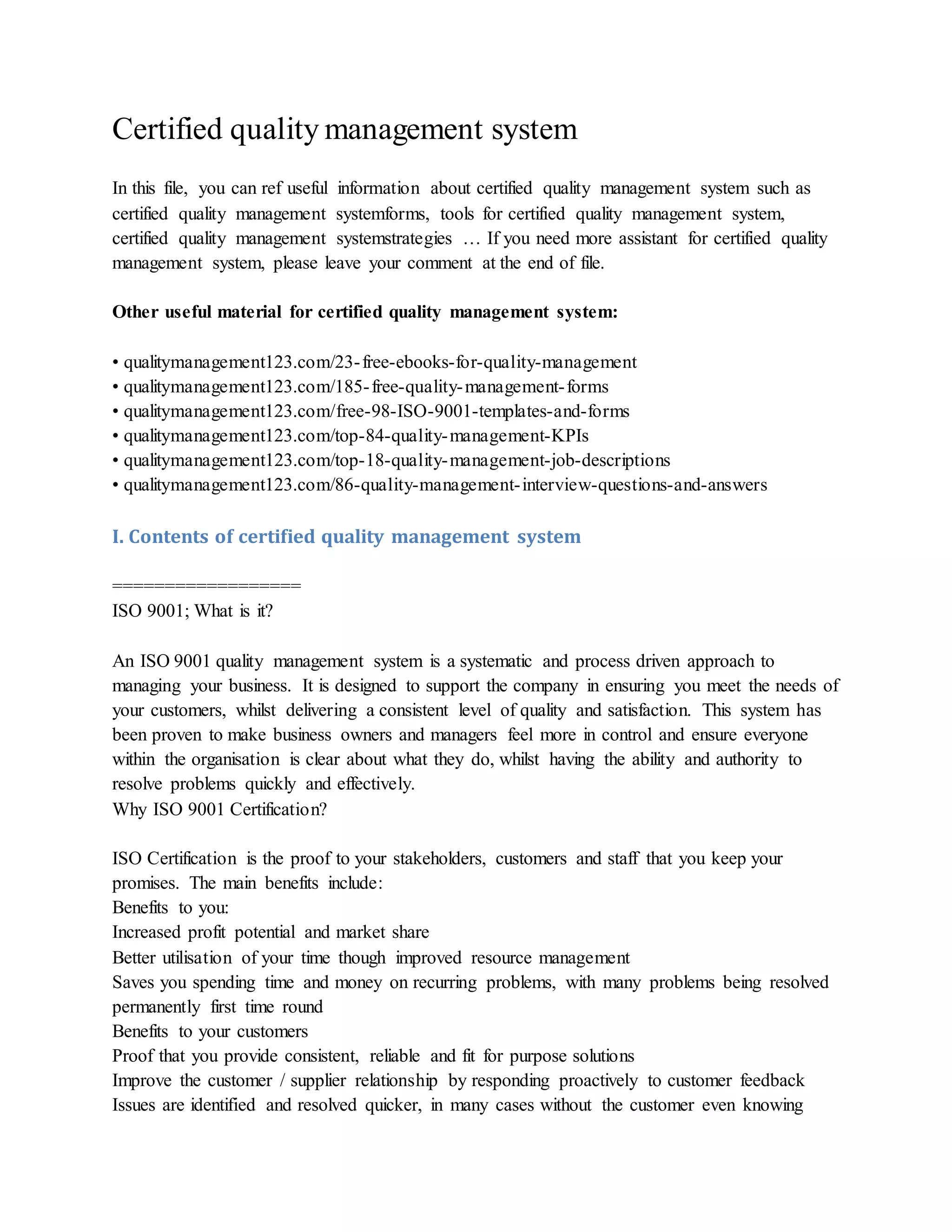 Certified quality management system | DOCX