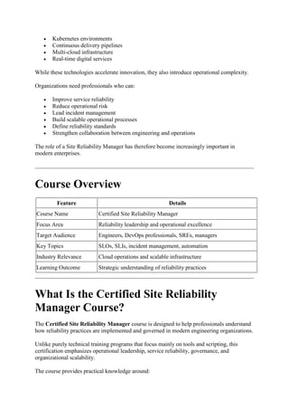 Certified Site Reliability Manager: Leadership in SRE and DevOps ...