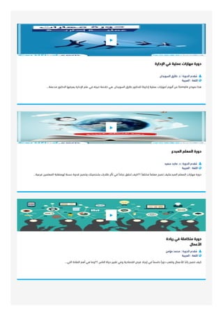 ‫ا‬‫ﻹ‬‫د‬‫ا‬‫ر‬‫ة‬ ‫ﻓ‬‫ﻲ‬ ‫ﻋ‬‫ﻤ‬‫ﻠ‬‫ﻴ‬‫ﺔ‬ ‫ﻣ‬‫ﻬ‬‫ﺎ‬‫ر‬‫ا‬‫ت‬ ‫د‬‫و‬‫ر‬‫ة‬
‫ا‬‫ﻟ‬‫ﺴ‬‫ﻮ‬‫ﻳ‬‫ﺪ‬‫ا‬‫ن‬ ‫ﻃ‬‫ﺎ‬‫ر‬‫ق‬ ‫د‬. : ‫ا‬‫ﻟ‬‫ﺪ‬‫و‬‫ر‬‫ة‬ ‫ﻣ‬ُ‫ﻘ‬‫ﺪ‬‫م‬ 
‫ا‬‫ﻟ‬‫ﻌ‬‫ﺮ‬‫ﺑ‬‫ﻴ‬‫ﺔ‬ : ‫ا‬‫ﻟ‬‫ﻠ‬‫ﻐ‬‫ﺔ‬ 
‫ﻣ‬‫ﺪ‬‫ﻋ‬‫ﻤ‬‫ﺔ‬... ‫ا‬‫ﻟ‬‫ﺪ‬‫ﻛ‬‫ﺘ‬‫ﻮ‬‫ر‬ ‫ﻳ‬‫ﻌ‬‫ﺮ‬‫ﺿ‬‫ﻬ‬‫ﺎ‬ ‫ا‬‫ﻹ‬‫د‬‫ا‬‫ر‬‫ة‬ ‫ﻋ‬‫ﻠ‬‫ﻢ‬ ‫ﻓ‬‫ﻲ‬ ‫ﺧ‬‫ﺒ‬‫ﺮ‬‫ﺗ‬‫ﻪ‬ ‫ﺧ‬‫ﻼ‬‫ﺻ‬‫ﺔ‬ ‫ﻫ‬‫ﻲ‬ . ‫ا‬‫ﻟ‬‫ﺴ‬‫ﻮ‬‫ﻳ‬‫ﺪ‬‫ا‬‫ن‬ ‫ﻃ‬‫ﺎ‬‫ر‬‫ق‬ ‫ﻟ‬‫ﻠ‬‫ﺪ‬‫ﻛ‬‫ﺘ‬‫ﻮ‬‫ر‬ ( ‫إ‬‫د‬‫ا‬‫ر‬‫ﻳ‬‫ﺔ‬ ‫ﻋ‬‫ﻤ‬‫ﻠ‬‫ﻴ‬‫ﺔ‬ ‫ﻣ‬‫ﻬ‬‫ﺎ‬‫ر‬‫ا‬‫ت‬ ) ‫أ‬‫ﻟ‬‫ﺒ‬‫ﻮ‬‫م‬ ‫ﻣ‬‫ﻦ‬ Sample ‫ﻧ‬‫ﻤ‬‫ﻮ‬‫ذ‬‫ج‬ ‫ﻫ‬‫ﺬ‬‫ا‬

‫ا‬‫ﻟ‬‫ﻤ‬‫ﺒ‬‫ﺪ‬‫ع‬ ‫ا‬‫ﻟ‬‫ﻤ‬‫ﻌ‬‫ﻠ‬‫ﻢ‬ ‫د‬‫و‬‫ر‬‫ة‬
‫ﺳ‬‫ﻌ‬‫ﻴ‬‫ﺪ‬ ‫ﻣ‬‫ﺎ‬‫ﺟ‬‫ﺪ‬ ‫د‬. : ‫ا‬‫ﻟ‬‫ﺪ‬‫و‬‫ر‬‫ة‬ ‫ﻣ‬ُ‫ﻘ‬‫ﺪ‬‫م‬ 
‫ا‬‫ﻟ‬‫ﻌ‬‫ﺮ‬‫ﺑ‬‫ﻴ‬‫ﺔ‬ : ‫ا‬‫ﻟ‬‫ﻠ‬‫ﻐ‬‫ﺔ‬ 
‫ﻓ‬‫ﺮ‬‫ﻋ‬‫ﻴ‬‫ﺔ‬... ‫ا‬‫ﻟ‬‫ﻤ‬‫ﻌ‬‫ﻠ‬‫ﻤ‬‫ﻴ‬‫ﻦ‬ ‫ﻟ‬‫ﻬ‬‫ﻤ‬‫ﻨ‬‫ﻘ‬‫ﺎ‬‫ﺑ‬‫ﺔ‬ ‫ﺣ‬‫ﺴ‬‫ﻨ‬‫ﺔ‬ ‫ﻗ‬‫ﺪ‬‫و‬‫ة‬ ‫و‬‫ﺗ‬‫ﺼ‬‫ﺒ‬‫ﺢ‬ ‫ﺑ‬‫ﺸ‬‫ﺨ‬‫ﺼ‬‫ﻴ‬‫ﺘ‬‫ﻚ‬ ‫ﻃ‬‫ﻼ‬‫ﺑ‬‫ﻚ‬ ‫ﺗ‬‫ﺄ‬‫ﺛ‬‫ﺮ‬ ‫ﻓ‬‫ﻲ‬ ‫ﻧ‬‫ﺠ‬‫ﺎ‬‫ﺣ‬‫ًﺎ‬ ‫ﺗ‬‫ﺤ‬‫ﻘ‬‫ﻖ‬ ‫ﻛ‬‫ﻴ‬‫ﻒ‬ ‫؟‬‫؟‬ ‫ﻣ‬‫ﺨ‬‫ﺘ‬‫ﻠ‬‫ﻔ‬‫ًﺎ‬ ‫ﻣ‬‫ﻌ‬‫ﻠ‬‫ﻤ‬‫ًﺎ‬ ‫ﺗ‬‫ﺼ‬‫ﺒ‬‫ﺢ‬ ‫ا‬‫ﻟ‬‫ﻤ‬‫ﺒ‬‫ﺪ‬‫ﻋ‬‫ﻜ‬‫ﻴ‬‫ﻒ‬ ‫ا‬‫ﻟ‬‫ﻤ‬‫ﻌ‬‫ﻠ‬‫ﻢ‬ ‫ﻣ‬‫ﻬ‬‫ﺎ‬‫ر‬‫ا‬‫ت‬ ‫د‬‫و‬‫ر‬‫ة‬

‫ر‬‫ﻳ‬‫ﺎ‬‫د‬‫ة‬ ‫ﻓ‬‫ﻲ‬ ‫ﻣ‬‫ﺘ‬‫ﻜ‬‫ﺎ‬‫ﻣ‬‫ﻠ‬‫ﺔ‬ ‫د‬‫و‬‫ر‬‫ة‬
‫ا‬‫ﻷ‬‫ﻋ‬‫ﻤ‬‫ﺎ‬‫ل‬
‫ﻣ‬‫ﺆ‬‫ﻣ‬‫ﻦ‬ ‫ﻣ‬‫ﺤ‬‫ﻤ‬‫ﺪ‬ : ‫ا‬‫ﻟ‬‫ﺪ‬‫و‬‫ر‬‫ة‬ ‫ﻣ‬ُ‫ﻘ‬‫ﺪ‬‫م‬ 
‫ا‬‫ﻟ‬‫ﻌ‬‫ﺮ‬‫ﺑ‬‫ﻴ‬‫ﺔ‬ : ‫ا‬‫ﻟ‬‫ﻠ‬‫ﻐ‬‫ﺔ‬ 
‫ا‬‫ﻟ‬‫ﺘ‬‫ﻲ‬... ‫ا‬‫ﻟ‬‫ﻨ‬‫ﻘ‬‫ﺎ‬‫ط‬ ‫أ‬‫ﻫ‬‫ﻢ‬ ‫ﻫ‬‫ﻲ‬ ‫و‬‫ﻣ‬‫ﺎ‬ ‫؟‬‫؟‬ ‫ا‬‫ﻟ‬‫ﻨ‬‫ﺎ‬‫س‬ ‫ﺣ‬‫ﻴ‬‫ﺎ‬‫ة‬ ‫ﺗ‬‫ﻐ‬‫ﻴ‬‫ﻴ‬‫ﺮ‬ ‫و‬‫ﻓ‬‫ﻲ‬ ‫ا‬‫ﻗ‬‫ﺘ‬‫ﺼ‬‫ﺎ‬‫د‬‫ﻳ‬‫ﺔ‬ ‫ﻓ‬‫ﺮ‬‫ص‬ ‫إ‬‫ﻳ‬‫ﺠ‬‫ﺎ‬‫د‬ ‫ﻓ‬‫ﻲ‬ ‫ﺣ‬‫ﺎ‬‫ﺳ‬‫ﻤ‬‫ًﺎ‬ ‫د‬‫و‬‫ر‬‫ًا‬ ‫و‬‫ﺗ‬‫ﻠ‬‫ﻌ‬‫ﺐ‬ ‫ﻟ‬‫ﻸ‬‫ﻋ‬‫ﻤ‬‫ﺎ‬‫ل‬ ‫ر‬‫ا‬‫ﺋ‬‫ﺪ‬ً ‫ﺗ‬‫ﺼ‬‫ﺒ‬‫ﺢ‬ ‫ﻛ‬‫ﻴ‬‫ﻒ‬

 