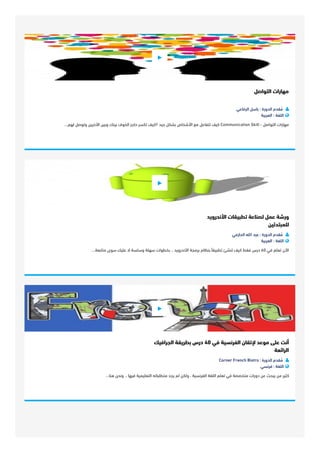 ‫ا‬‫ﻟ‬‫ﺘ‬‫ﻮ‬‫ا‬‫ﺻ‬‫ﻞ‬ ‫ﻣ‬‫ﻬ‬‫ﺎ‬‫ر‬‫ا‬‫ت‬
‫ا‬‫ﻟ‬‫ﺮ‬‫ﻓ‬‫ﺎ‬‫ﻋ‬‫ﻲ‬ ‫ﺑ‬‫ﺎ‬‫ﺳ‬‫ﻞ‬ : ‫ا‬‫ﻟ‬‫ﺪ‬‫و‬‫ر‬‫ة‬ ‫ﻣ‬ُ‫ﻘ‬‫ﺪ‬‫م‬ 
‫ا‬‫ﻟ‬‫ﻌ‬‫ﺮ‬‫ﺑ‬‫ﻴ‬‫ﺔ‬ : ‫ا‬‫ﻟ‬‫ﻠ‬‫ﻐ‬‫ﺔ‬ 
‫ﻟ‬‫ﻬ‬‫ﻢ‬... ‫و‬‫ﺗ‬‫ﻮ‬‫ﺻ‬‫ﻞ‬ ‫ا‬‫ﻵ‬‫ﺧ‬‫ﺮ‬‫ﻳ‬‫ﻦ‬ ‫و‬‫ﺑ‬‫ﻴ‬‫ﻦ‬ ‫ﺑ‬‫ﻴ‬‫ﻨ‬‫ﻚ‬ ‫ا‬‫ﻟ‬‫ﺨ‬‫ﻮ‬‫ف‬ ‫ﺣ‬‫ﺎ‬‫ﺟ‬‫ﺰ‬ ‫ﺗ‬‫ﻜ‬‫ﺴ‬‫ﺮ‬ ‫ﻛ‬‫ﻴ‬‫ﻒ‬ ‫؟‬ ‫ﺟ‬‫ﻴ‬‫ﺪ‬ ‫ﺑ‬‫ﺸ‬‫ﻜ‬‫ﻞ‬ ‫ا‬‫ﻷ‬‫ﺷ‬‫ﺨ‬‫ﺎ‬‫ص‬ ‫ﻣ‬‫ﻊ‬ ‫ﺗ‬‫ﺘ‬‫ﻔ‬‫ﺎ‬‫ﻋ‬‫ﻞ‬ ‫ﻛ‬‫ﻴ‬‫ﻒ‬ Communication Skill - ‫ا‬‫ﻟ‬‫ﺘ‬‫ﻮ‬‫ا‬‫ﺻ‬‫ﻞ‬ ‫ﻣ‬‫ﻬ‬‫ﺎ‬‫ر‬‫ا‬‫ت‬

‫ا‬‫ﻷ‬‫ﻧ‬‫ﺪ‬‫ر‬‫و‬‫ﻳ‬‫ﺪ‬ ‫ﺗ‬‫ﻄ‬‫ﺒ‬‫ﻴ‬‫ﻘ‬‫ﺎ‬‫ت‬ ‫ﻟ‬‫ﺼ‬‫ﻨ‬‫ﺎ‬‫ﻋ‬‫ﺔ‬ ‫ﻋ‬‫ﻤ‬‫ﻞ‬ ‫و‬‫ر‬‫ﺷ‬‫ﺔ‬
‫ﻟ‬‫ﻠ‬‫ﻤ‬‫ﺒ‬‫ﺘ‬‫ﺪ‬‫ﺋ‬‫ﻴ‬‫ﻦ‬
‫ا‬‫ﻟ‬‫ﺤ‬‫ﺎ‬‫ز‬‫ﻣ‬‫ﻲ‬ ‫ﷲ‬ ‫ﻋ‬‫ﺒ‬‫ﺪ‬ : ‫ا‬‫ﻟ‬‫ﺪ‬‫و‬‫ر‬‫ة‬ ‫ﻣ‬ُ‫ﻘ‬‫ﺪ‬‫م‬ 
‫ا‬‫ﻟ‬‫ﻌ‬‫ﺮ‬‫ﺑ‬‫ﻴ‬‫ﺔ‬ : ‫ا‬‫ﻟ‬‫ﻠ‬‫ﻐ‬‫ﺔ‬ 
‫ﻣ‬‫ﺘ‬‫ﺎ‬‫ﺑ‬‫ﻌ‬‫ﺔ‬... ‫ﺳ‬‫ﻮ‬‫ى‬ ‫ﻋ‬‫ﻠ‬‫ﻴ‬‫ﻚ‬ ‫ﻻ‬ ‫و‬‫ﺳ‬‫ﻠ‬‫ﺴ‬‫ﺔ‬ ‫ﺳ‬‫ﻬ‬‫ﻠ‬‫ﺔ‬ ‫ﺑ‬‫ﺨ‬‫ﻄ‬‫ﻮ‬‫ا‬‫ت‬ .. ‫ا‬‫ﻷ‬‫ﻧ‬‫ﺪ‬‫ر‬‫و‬‫ﻳ‬‫ﺪ‬ ‫ﺑ‬‫ﺮ‬‫ﻣ‬‫ﺠ‬‫ﺔ‬ ‫ﺑ‬‫ﻨ‬‫ﻈ‬‫ﺎ‬‫م‬ ‫ﺗ‬‫ﻄ‬‫ﺒ‬‫ﻴ‬‫ﻘ‬‫ًﺎ‬ ‫ﺗ‬‫ﻨ‬‫ﺸ‬‫ﺊ‬ ‫ﻛ‬‫ﻴ‬‫ﻒ‬ ‫ﻓ‬‫ﻘ‬‫ﻂ‬ ‫د‬‫ر‬‫س‬ 60 ‫ﻓ‬‫ﻲ‬ ‫ﺗ‬‫ﻌ‬‫ﻠ‬‫ﻢ‬ ‫ا‬‫ﻵ‬‫ن‬

‫ا‬‫ﻟ‬‫ﺠ‬‫ﺮ‬‫ا‬‫ﻓ‬‫ﻴ‬‫ﻚ‬ ‫ﺑ‬‫ﻄ‬‫ﺮ‬‫ﻳ‬‫ﻘ‬‫ﺔ‬ ‫د‬‫ر‬‫س‬ 40 ‫ﻓ‬‫ﻲ‬ ‫ا‬‫ﻟ‬‫ﻔ‬‫ﺮ‬‫ﻧ‬‫ﺴ‬‫ﻴ‬‫ﺔ‬ ‫ﻹ‬‫ﺗ‬‫ﻘ‬‫ﺎ‬‫ن‬ ‫ﻣ‬‫ﻮ‬‫ﻋ‬‫ﺪ‬ ‫ﻋ‬‫ﻠ‬‫ﻰ‬ ‫أ‬‫ﻧ‬‫ﺖ‬
‫ا‬‫ﻟ‬‫ﺮ‬‫ا‬‫ﺋ‬‫ﻌ‬‫ﺔ‬
Corner French Bistro : ‫ا‬‫ﻟ‬‫ﺪ‬‫و‬‫ر‬‫ة‬ ‫ﻣ‬ُ‫ﻘ‬‫ﺪ‬‫م‬ 
‫ﻓ‬‫ﺮ‬‫ﻧ‬‫ﺴ‬‫ﻲ‬ : ‫ا‬‫ﻟ‬‫ﻠ‬‫ﻐ‬‫ﺔ‬ 
‫ﻫ‬‫ﻨ‬‫ﺎ‬... ‫و‬‫ﻧ‬‫ﺤ‬‫ﻦ‬ .. ‫ﻓ‬‫ﻴ‬‫ﻬ‬‫ﺎ‬ ‫ا‬‫ﻟ‬‫ﺘ‬‫ﻌ‬‫ﻠ‬‫ﻴ‬‫ﻤ‬‫ﻴ‬‫ﺔ‬ ‫ﻣ‬‫ﺘ‬‫ﻄ‬‫ﻠ‬‫ﺒ‬‫ﺎ‬‫ﺗ‬‫ﻪ‬ ‫ﻳ‬‫ﺠ‬‫ﺪ‬ ‫ﻟ‬‫ﻢ‬ ‫و‬‫ﻟ‬‫ﻜ‬‫ﻦ‬ ، ‫ا‬‫ﻟ‬‫ﻔ‬‫ﺮ‬‫ﻧ‬‫ﺴ‬‫ﻴ‬‫ﺔ‬ ‫ا‬‫ﻟ‬‫ﻠ‬‫ﻐ‬‫ﺔ‬ ‫ﺗ‬‫ﻌ‬‫ﻠ‬‫ﻢ‬ ‫ﻓ‬‫ﻲ‬ ‫ﻣ‬‫ﺘ‬‫ﺨ‬‫ﺼ‬‫ﺼ‬‫ﺔ‬ ‫د‬‫و‬‫ر‬‫ا‬‫ت‬ ‫ﻋ‬‫ﻦ‬ ‫ﻳ‬‫ﺒ‬‫ﺤ‬‫ﺚ‬ ‫ﻣ‬‫ﻦ‬ ‫ﻛ‬‫ﺜ‬‫ﻴ‬‫ﺮ‬

 
