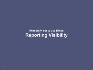 31
Reason #4 not to use Excel:
Reporting Visibility
 