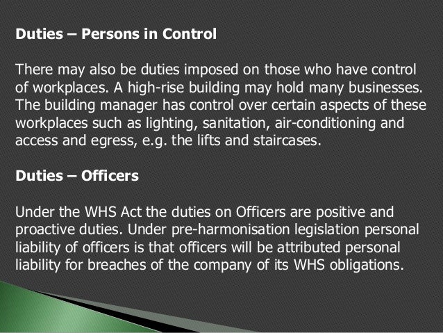 cert iv ohs whs responsibilities and legislative requirements