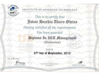 Javan Owino Diploma certificate