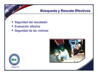 Visual 5.7
Búsqueda y Rescate Efectivos
w Seguridad del rescatador
w Evaluación efectiva
w Seguridad de las víctimas
 
