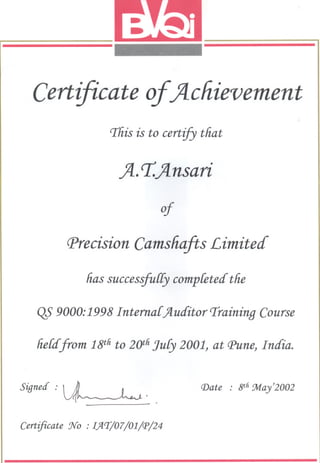 Certified Internal Auditor QS9000