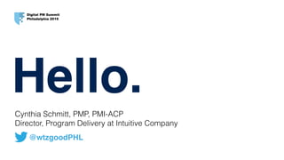 Cynthia Schmitt, PMP, PMI-ACP  
Director, Program Delivery at Intuitive Company
Digital PM Summit
Philadelphia 2015
Hello....