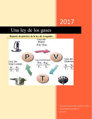 2017
LILIANA ELENA CERVANTES CANTO
Prepa en línea sep módulo 12
18-6-2017
Una ley de los gases
Reporte de práctica de la ley de Avogadro
 