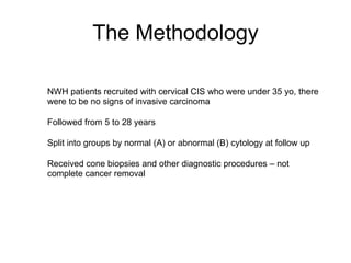 The Methodology NWH patients recruited with cervical CIS who were under 35 yo, there were to be no signs of invasive carci...