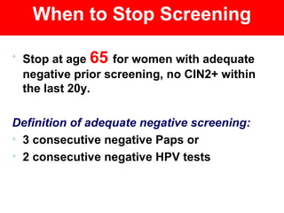 No Screening Cervical cancer screening guidelines 2013 on 7th sept | PPT