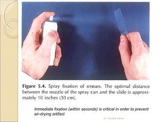 Immediate fixation (within seconds) is critical in order to prevent 
air-drying artifact 
dr. monika nema 
 