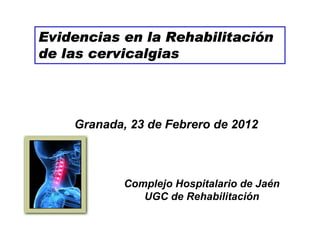 Evidencias en la Rehabilitación
                 Rehabilitació
de las cervicalgias




    Granada, 23 de Febrero de 2012



            Complejo Hospitalario de Jaén
               UGC de Rehabilitación
 