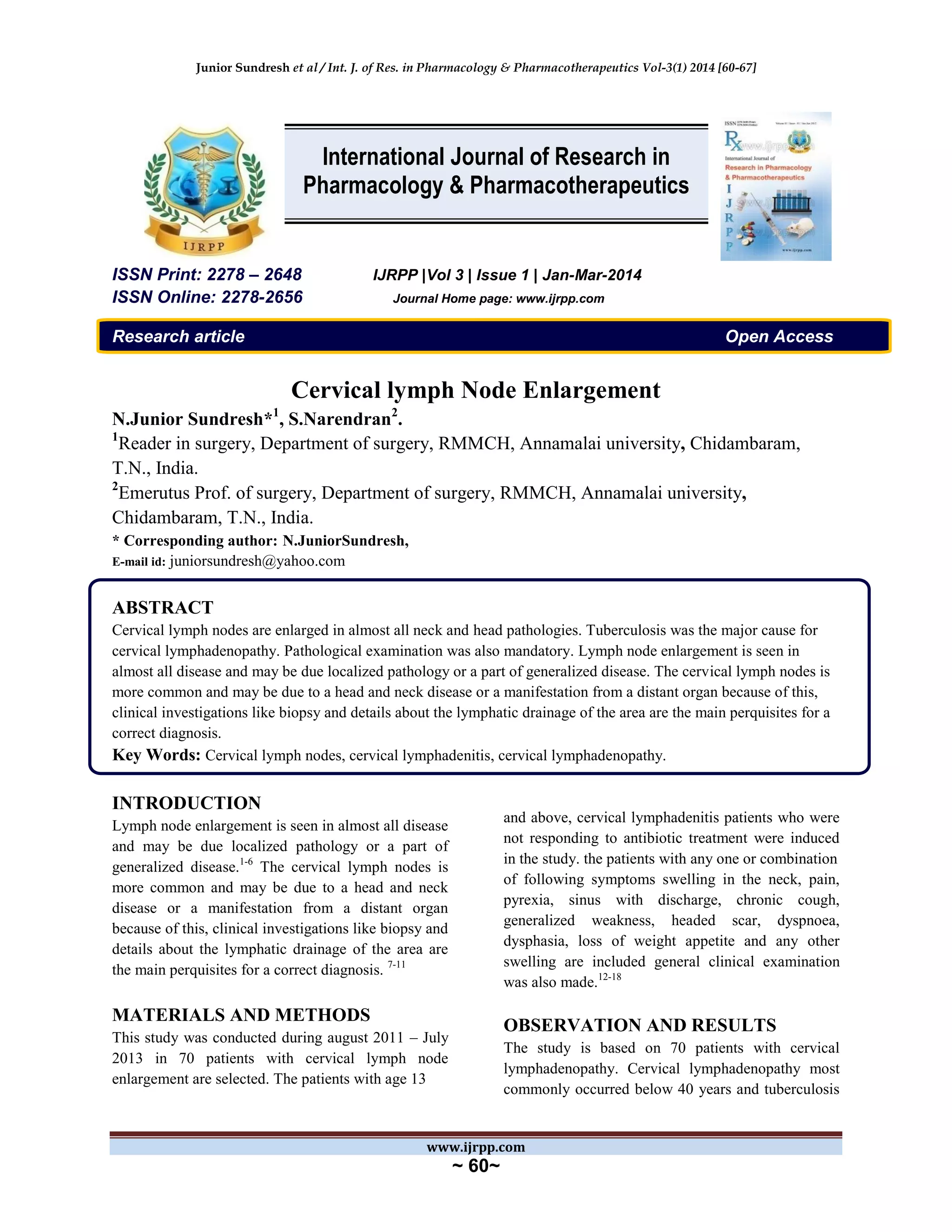 Cervical lymph node enlargement | PDF
