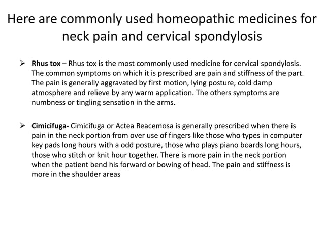 Best Homeopathic Medicines for Cervical spondylitis and neck pain | PPT