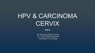 HPV & CARCINOMA
CERVIX
Dr Amulya Prem Kumar
2nd Year DNB Resident
Radiation Oncology
 
