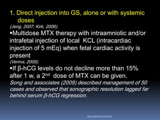 1. Direct injection into GS, alone or with systemic
doses
(Jeng, 2007; Kirk, 2006).
Multidose MTX therapy with intraamnio...