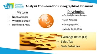 Analysis Considerations: Geographical, Financial
• North America
• Western Europe
• Developed APAC
• Exchange Rates (FX)
•...