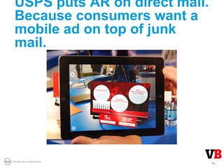 USPS puts AR on direct mail.
 Because consumers want a
 mobile ad on top of junk
 mail.




PROPRIETARY & CONFIDENTIAL
   ...