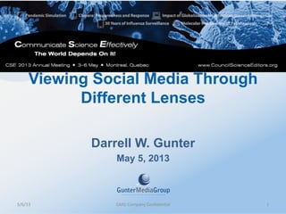 Viewing Social Media Through
Different Lenses
Darrell W. Gunter
May 5, 2013
5/6/13	
   GMG	
  Company	
  Conﬁden3al	
   1	
  
 