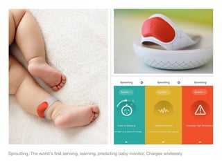 Sproutling, The world's ﬁrst sensing, learning, predicting baby monitor, Charges wirelessly
 
