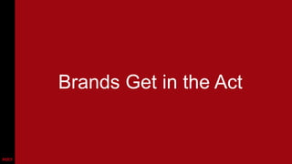 The one BIG idea
4K and OLED are winners and 3D is on the
backburner, but the big shifts in behavior will be
with mobile video, with GoPro and drones
changing how brands and people create
content.
 