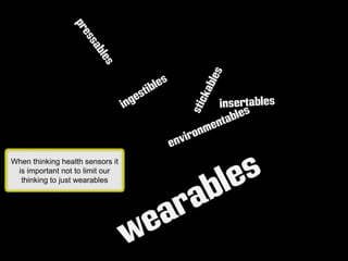 When thinking health sensors it
is important not to limit our
thinking to just wearables
 