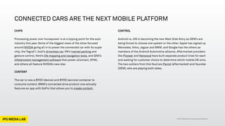 © 2014 IPG Media Lab.Proprietary & Confidential
CONNECTED CARS ARE THE NEXT MOBILE PLATFORM
CHIPS
Processing power over ho...