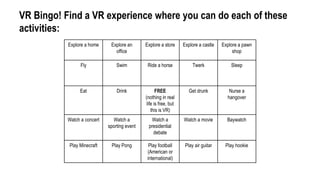 Google Cardboard’s a thing, so show someone using that
 