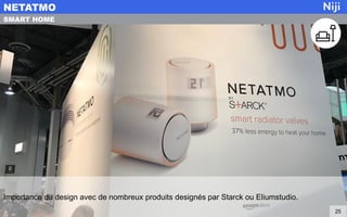 Importance du design avec de nombreux produits designés par Starck ou Eliumstudio.
NETATMO
25
SMART HOME
 