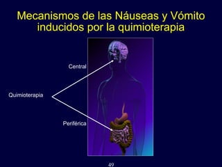 49
Mecanismos de las Náuseas y Vómito
inducidos por la quimioterapia
Quimioterapia
Central
Periférica
 