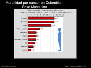 Mortalidad por cáncer en Colombia –
Sexo Masculino
Registro Poblacional de Cáncer - Calihttp://rpcc.univalle.edu.co/
 