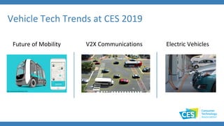 Vehicle Tech Trends at CES 2019
V2X Communications Electric VehiclesFuture of Mobility
 