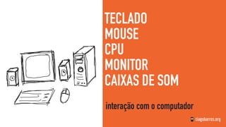TECLADO
MOUSE
CPU
MONITOR
CAIXAS DE SOM
interação com o computador
 