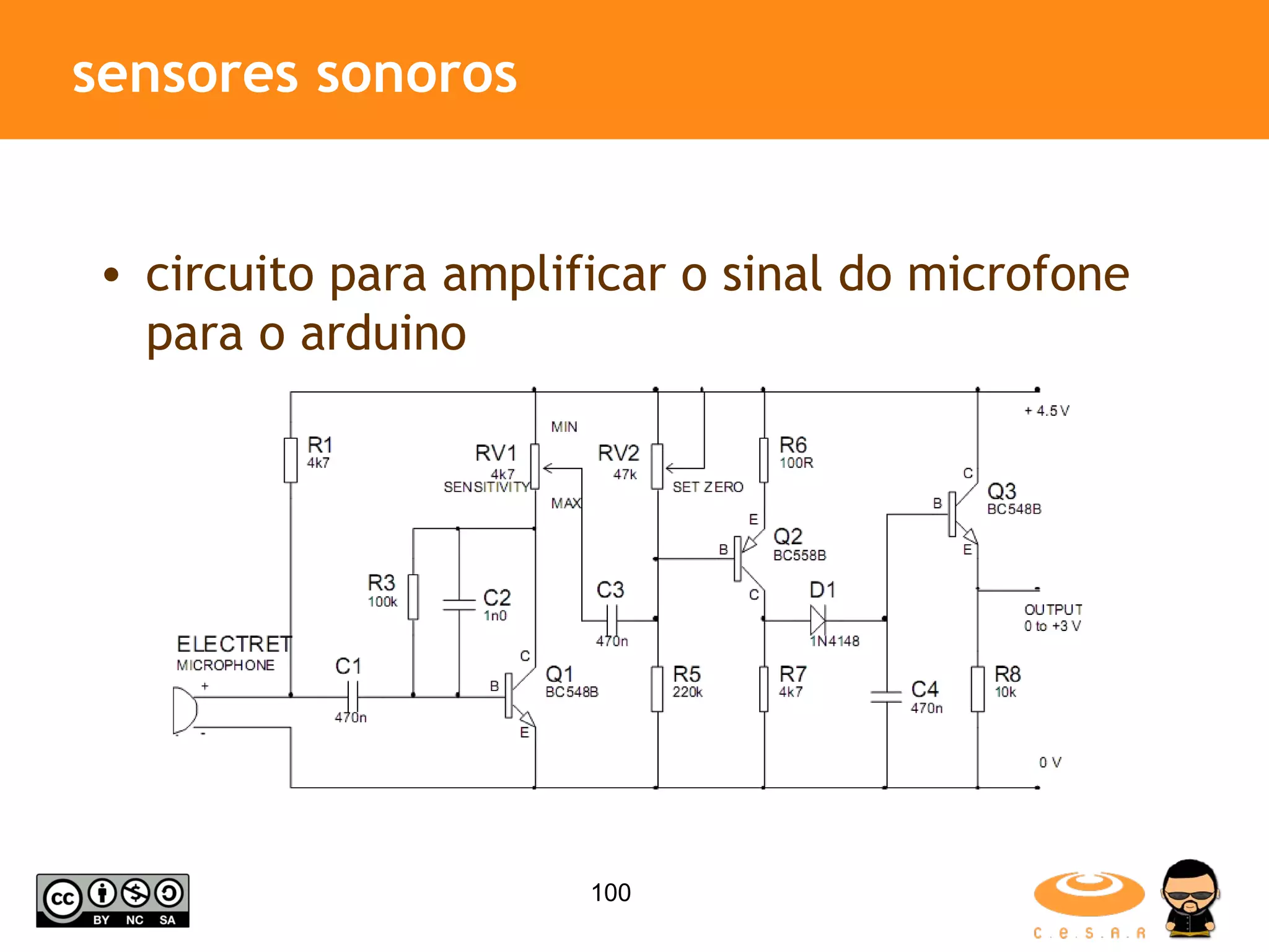 sensores sonoros circuito para amplificar o sinal do microfone para o arduino 
