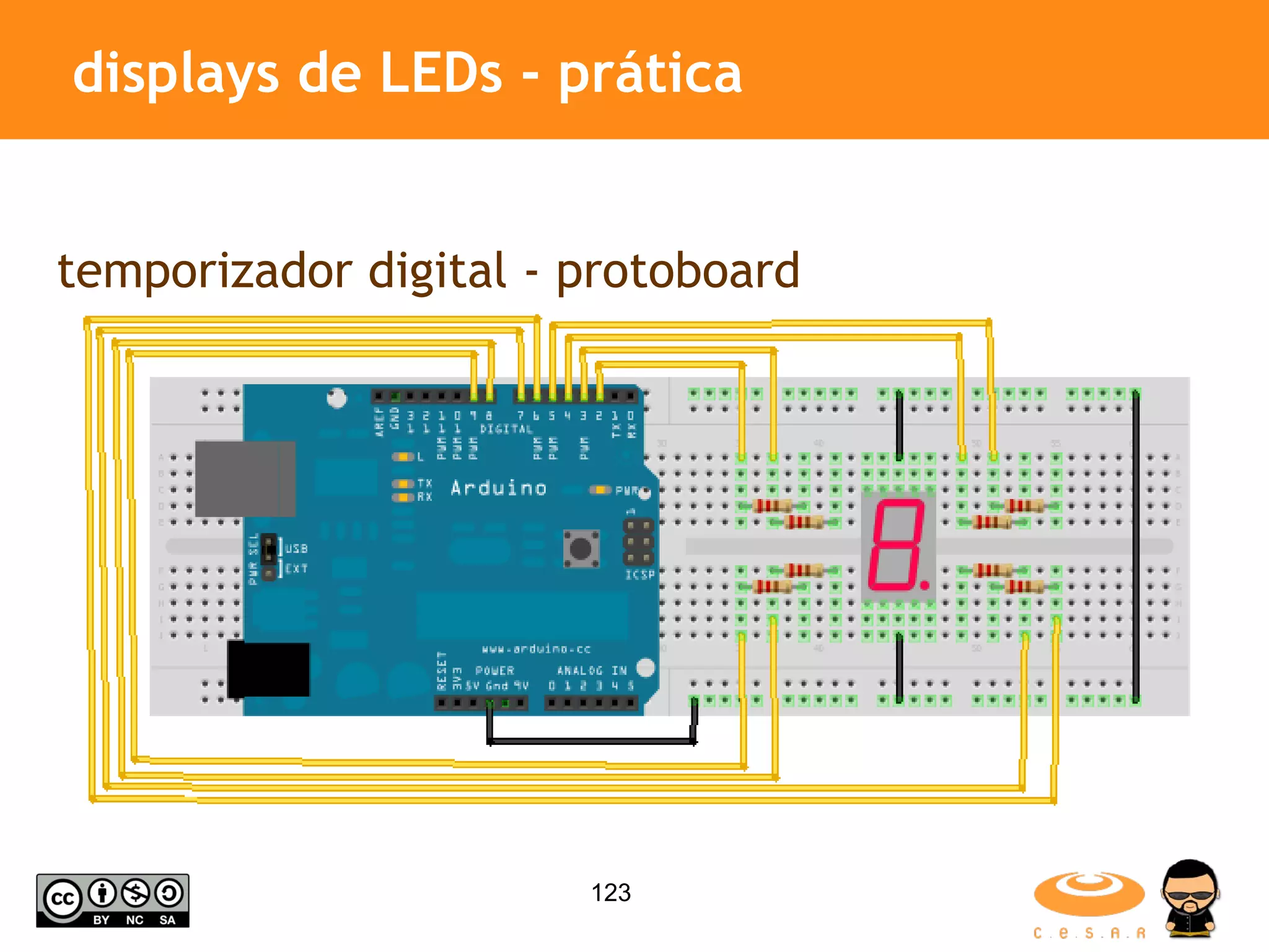 displays de LEDs - prática temporizador digital - protoboard 
