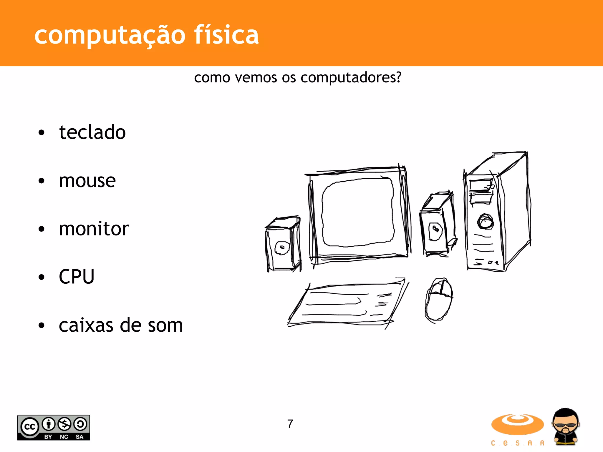 computação física teclado mouse monitor CPU caixas de som como vemos os computadores? 