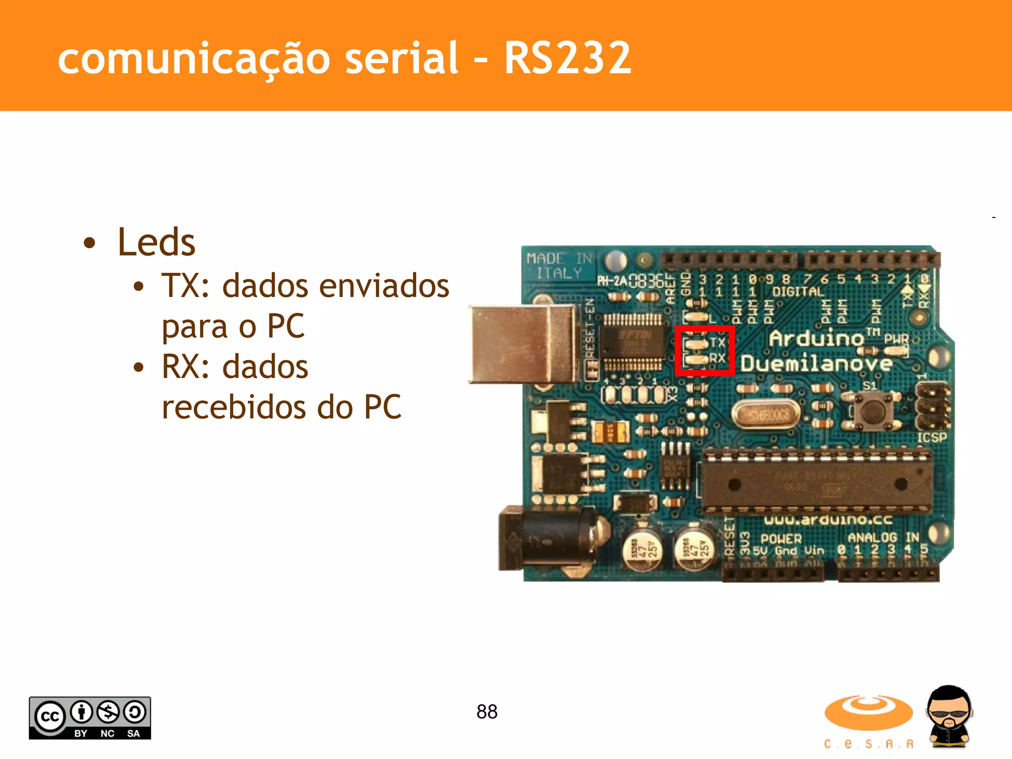 comunicação serial – RS232 Leds TX: dados enviados para o PC RX: dados recebidos do PC 