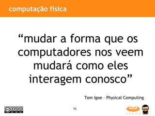 computação física “ mudar a forma que os computadores nos veem mudará como eles interagem conosco” Tom Igoe – Physical Computing 