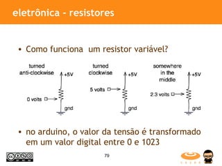 eletrônica - resistores Como funciona  um resistor variável? no arduino, o valor da tensão é transformado em um valor digital entre 0 e 1023 