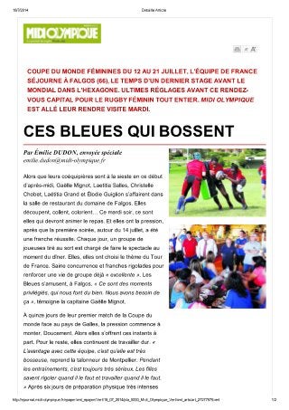 Ces bleues qui bossent-France fémminines en stage à Falgos dans Midi Olympique