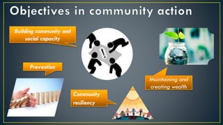 Prevention
Building community and
social capacity
Community
resiliency
Maintaining and
creating wealth
 