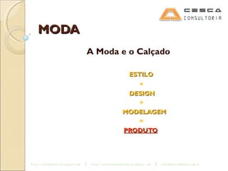 MODA A Moda e o Calçado ESTILO     + DESIGN     + MODELAGEM     =   PRODUTO 